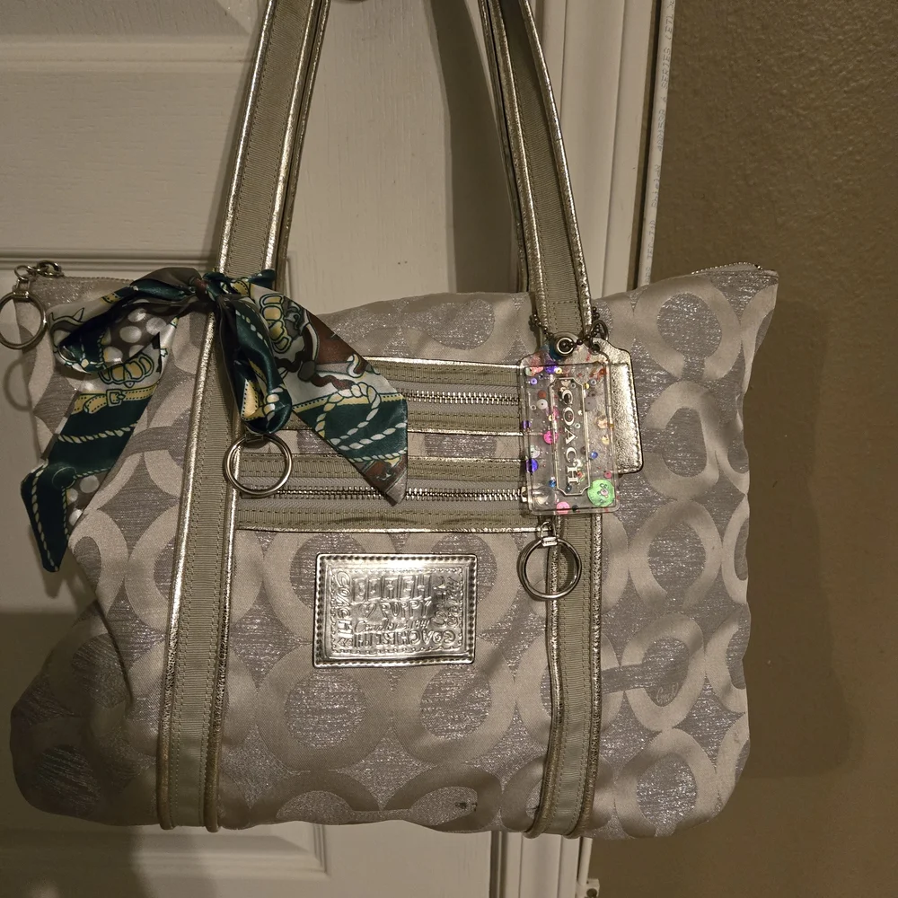 Coach Metallic Silver Poppy Tote